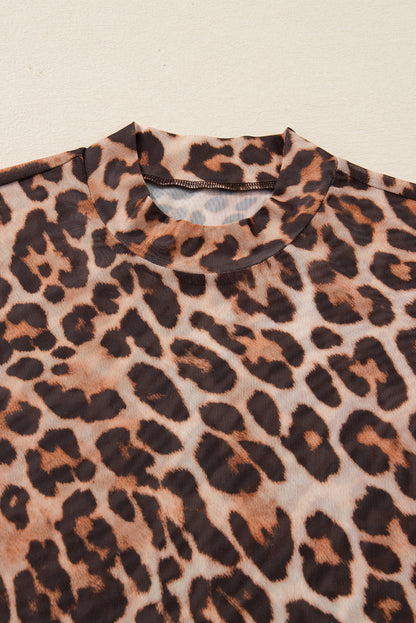 Safari Mock Neck Leopard Mesh Top