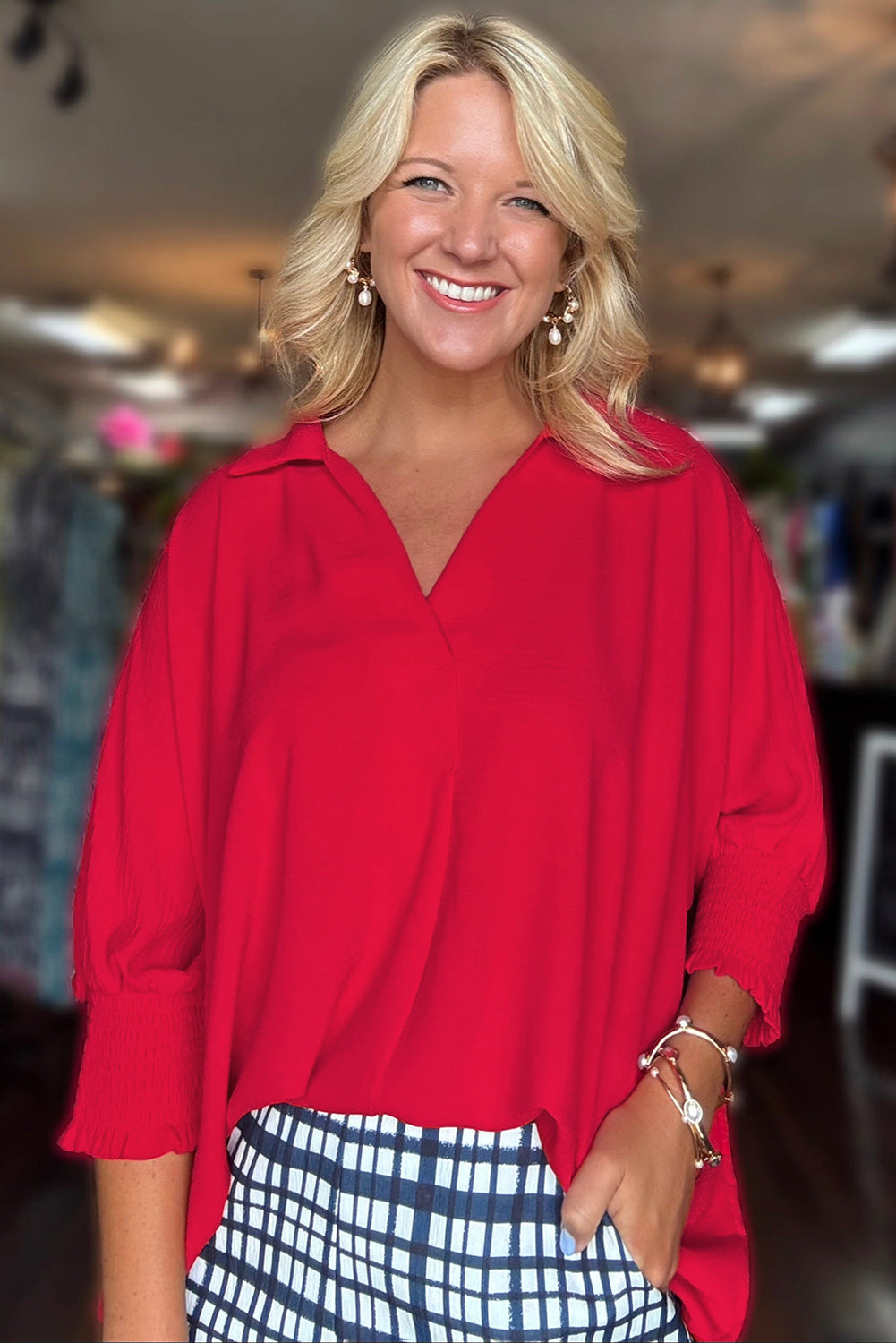 Erica Red Collared Tunic Top