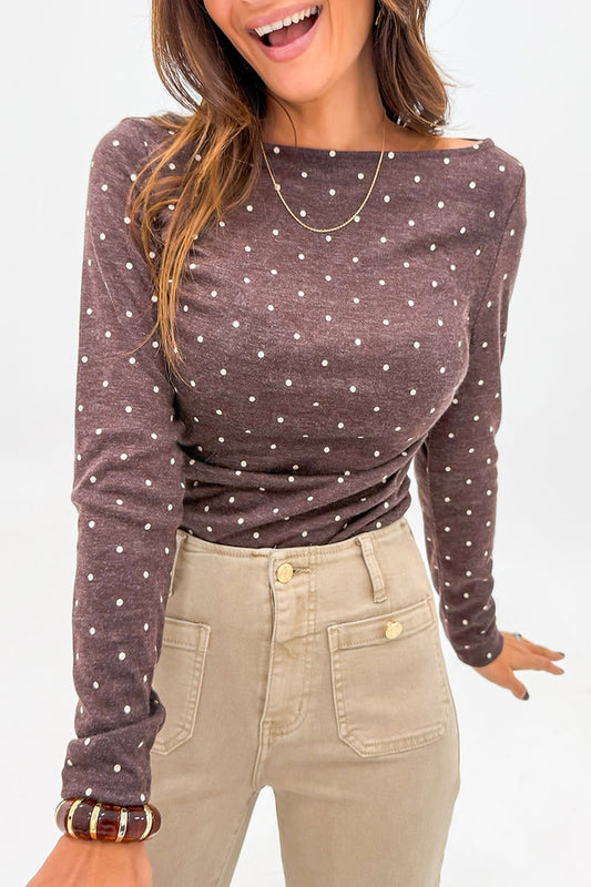Dotty Boat Neck Knit Long Sleeve Top