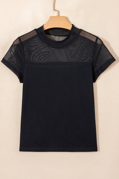Jenna Sheer Mesh Contrast Cap Sleeve Top
