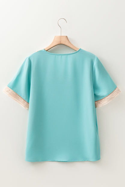 Shauna Lace Trim V Neck Short Sleeve Blouse
