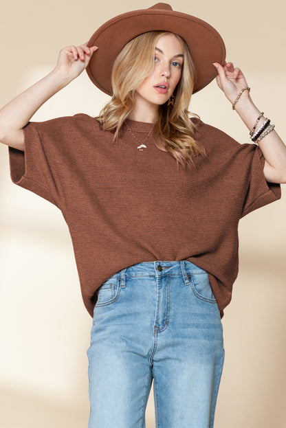 Dolman Mock Neck Short Sleeve Sweater