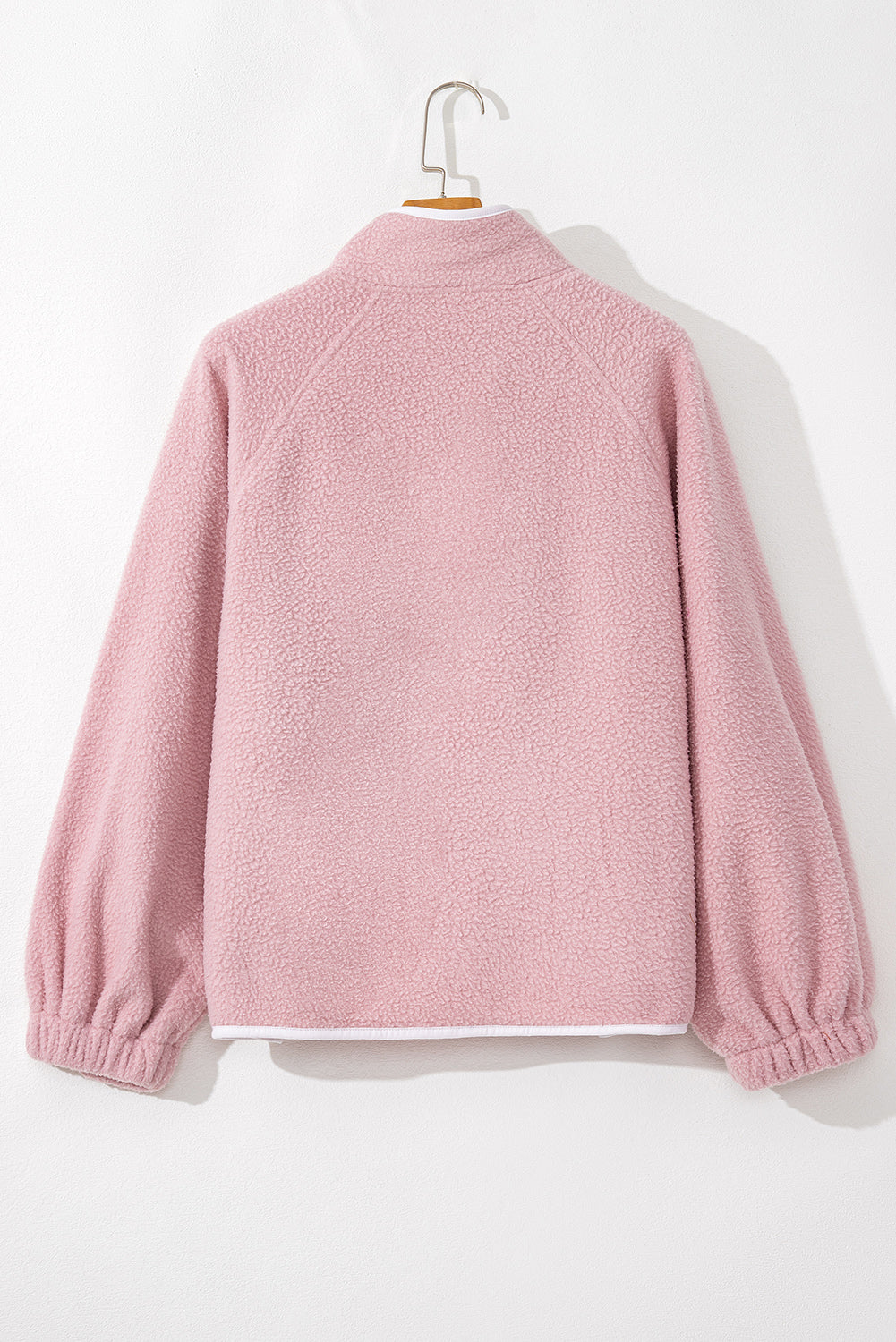 Blush Pink Half Button Zip Pocket Plush Pullover