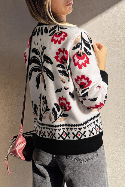 Vera Floral Print Contrast Trim Cardigan