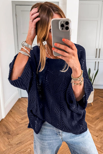 Angelina Crochet Half Sleeve Slouchy Sweater
