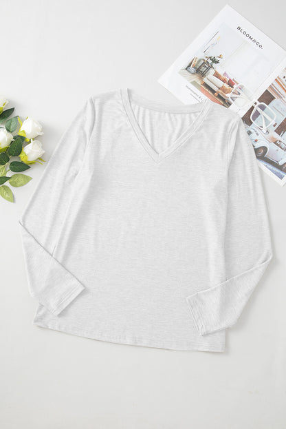 Plain Jane V Neck Long Sleeve Top