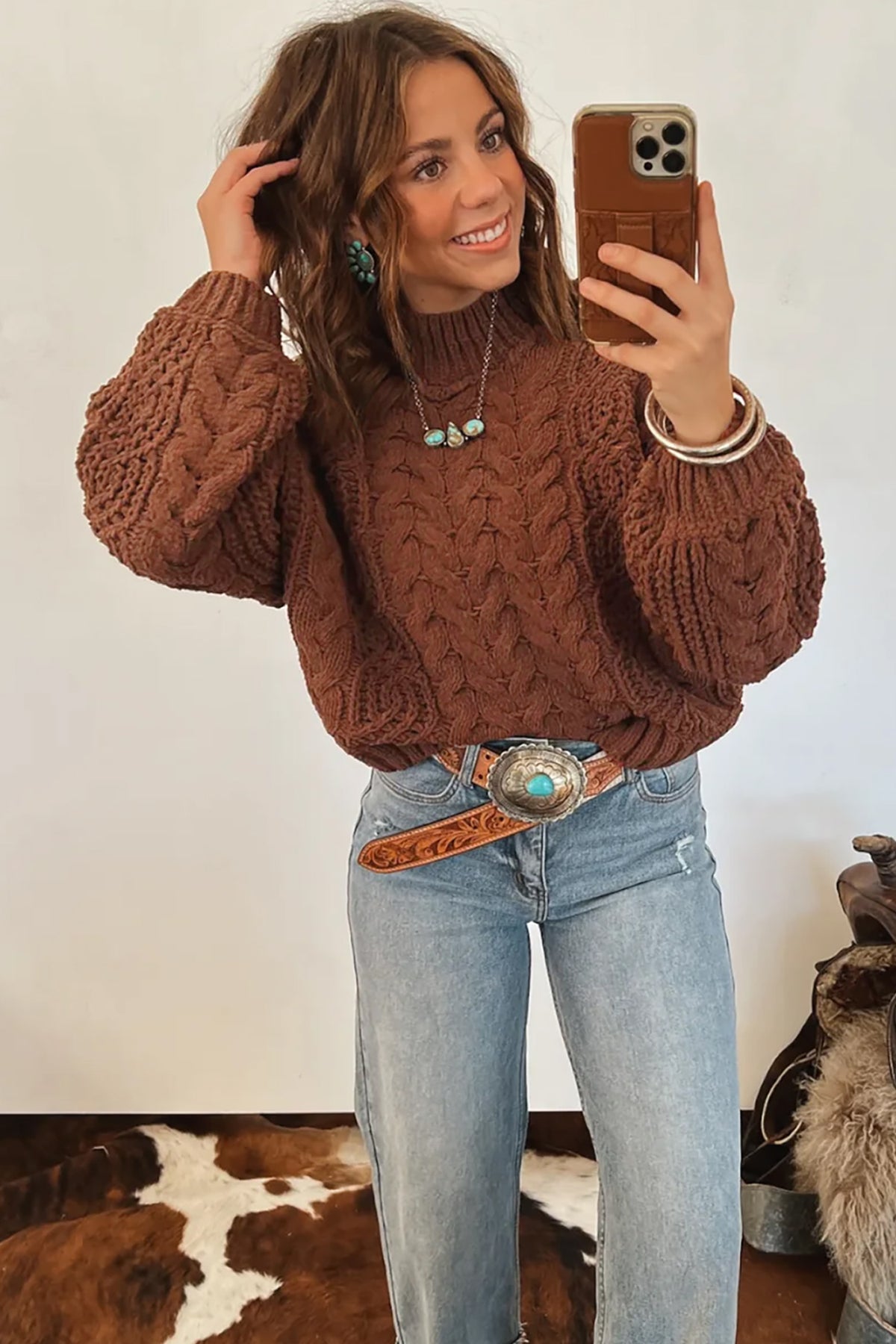 Coffee Chunky Cable Knit Sweater