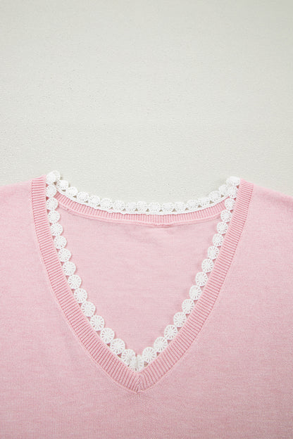 Carnation Pink Lace Detail Knit Top