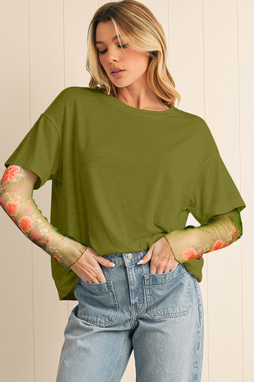 Veronica Mesh Sleeve Faux 2-piece Top