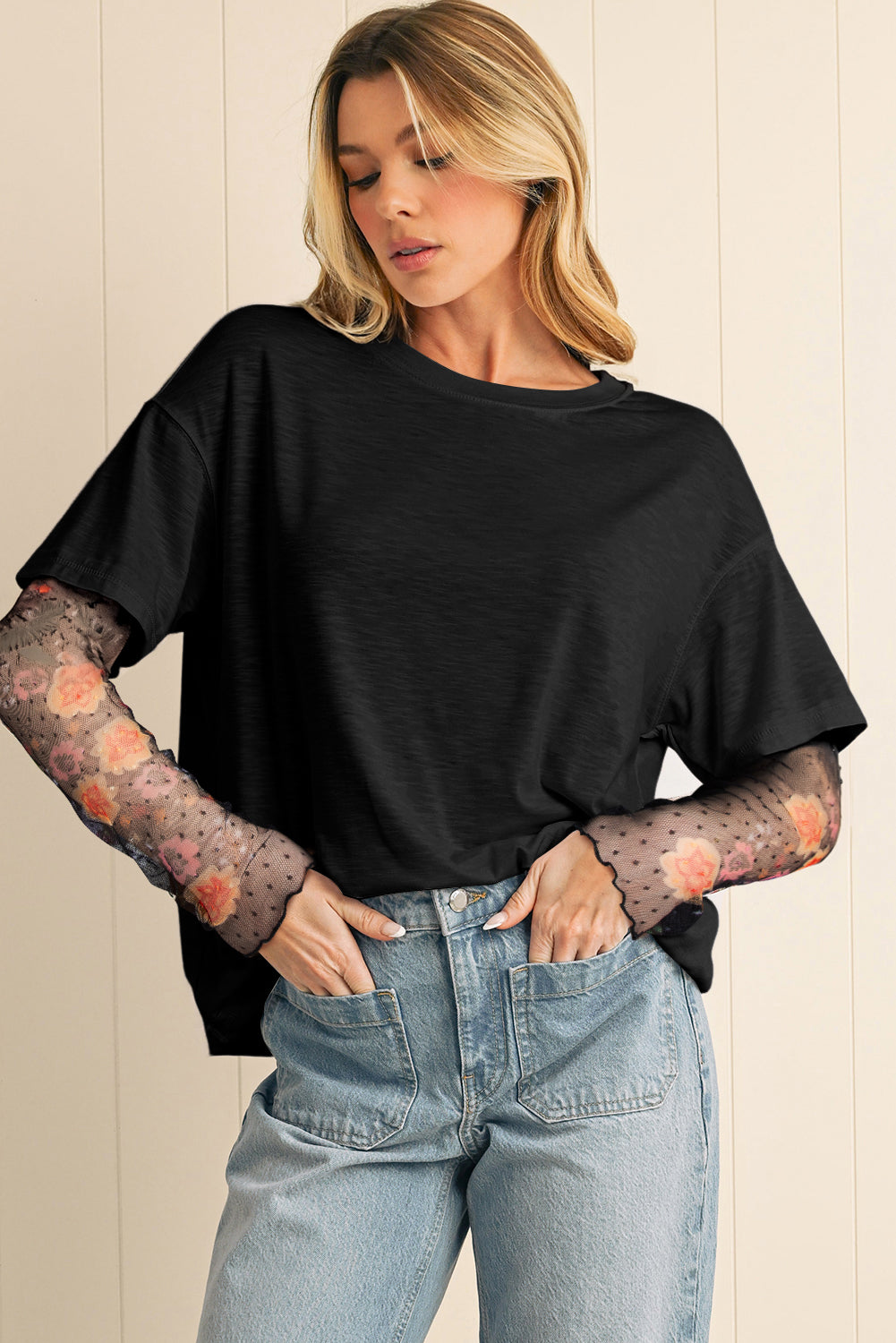 Veronica Mesh Sleeve Faux 2-piece Top