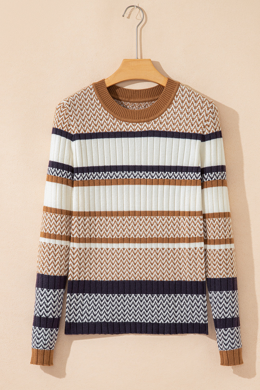 Amber Chevron Striped Ribbed Knit Slim Sweater