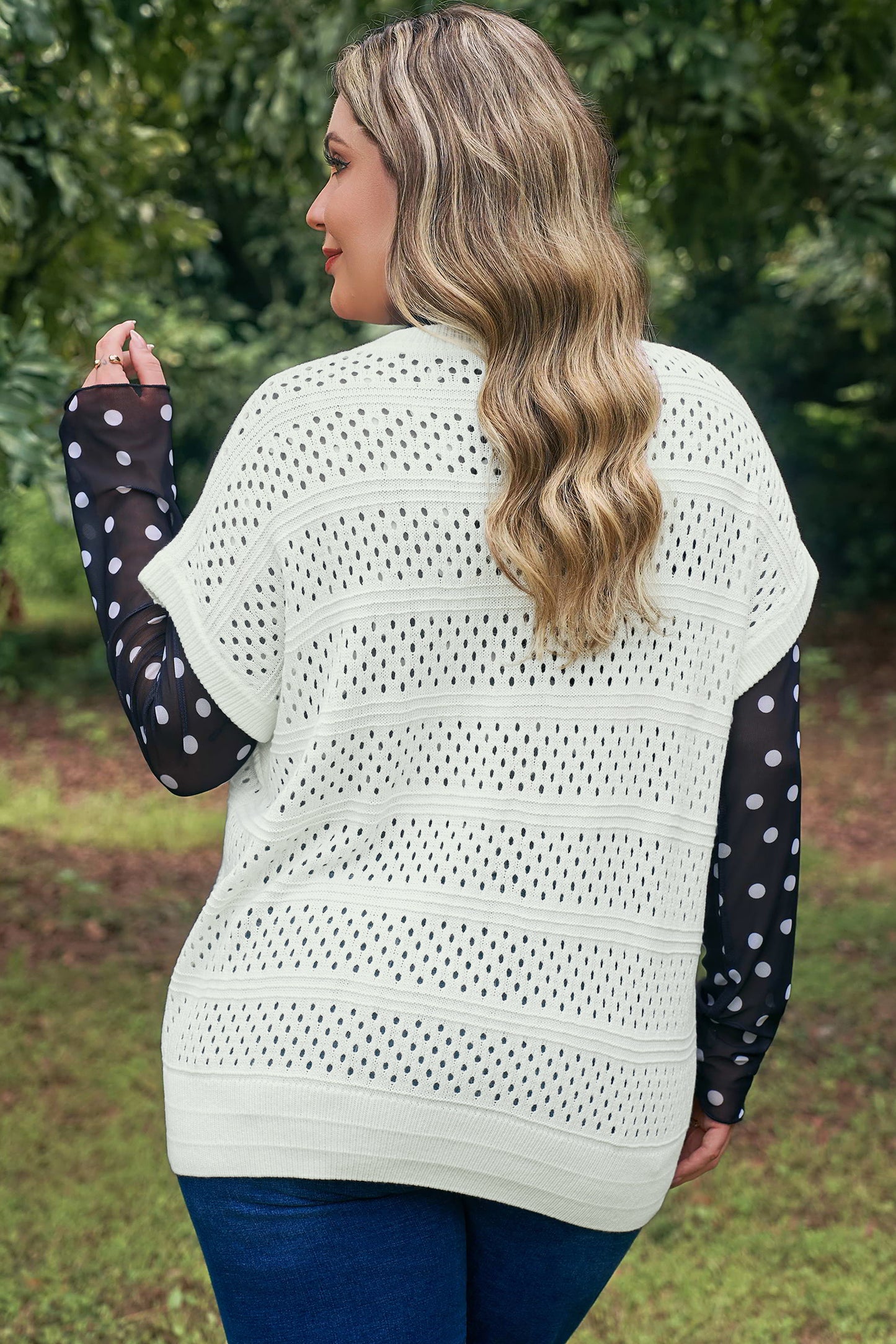 Curvy Justina Eyelet Knit Short Sleeve Top