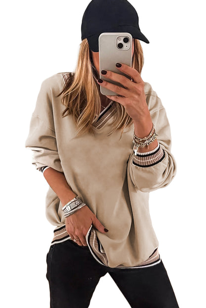 Kristen Varsity Contrast Trim V Neck Pullover