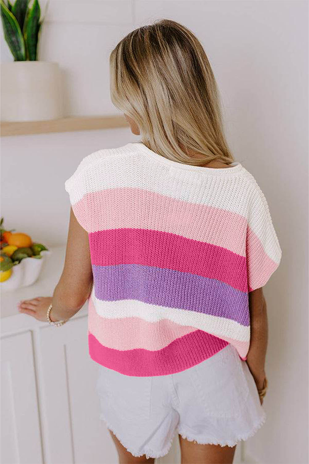 Isla Capsleeve Colorblock Knit Top