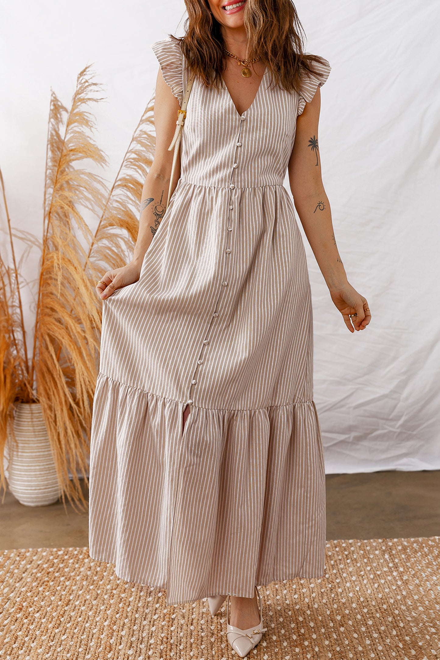 Hamptons Striped Button Maxi Dress