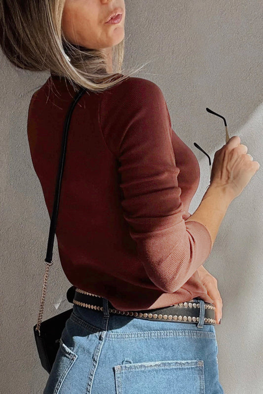 Anna Sweetheart Ruched Ribbed Long Sleeve Top