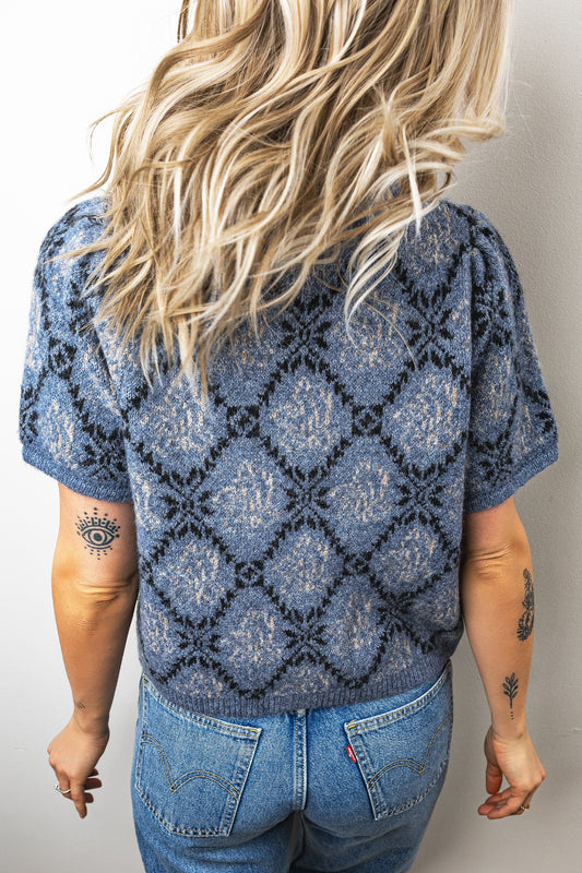Modern Damask Print Button Down Cardigan