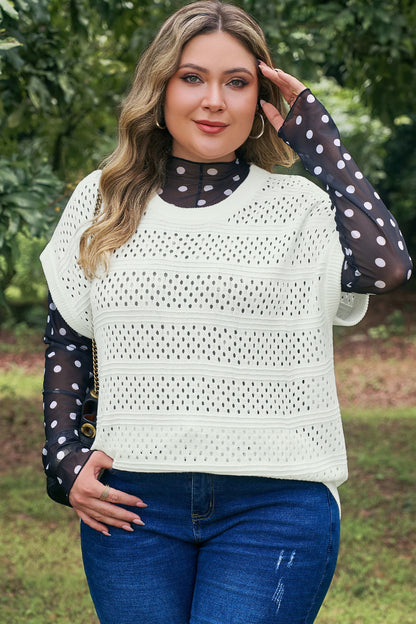Curvy Justina Eyelet Knit Short Sleeve Top