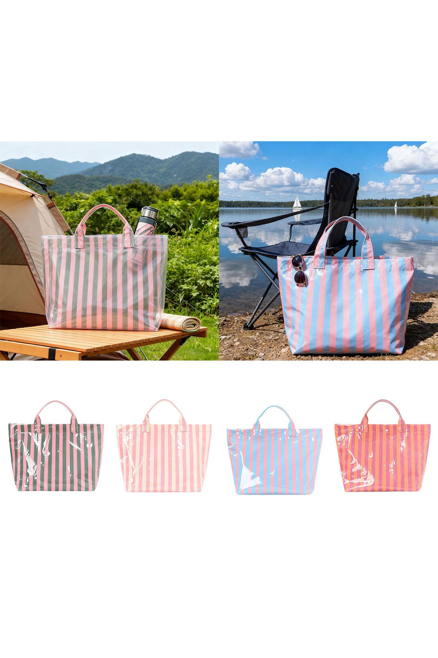 Glossy Summer Beach Vinyl Large Tote Bag