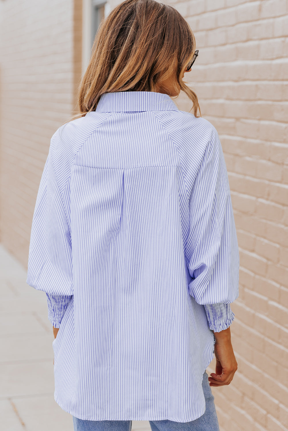 Sagamore Buttoned Striped Shirred Cuff Blouse