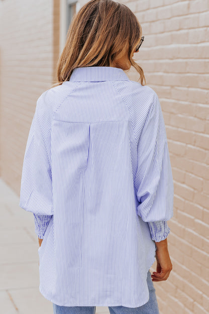 Sagamore Buttoned Striped Shirred Cuff Blouse