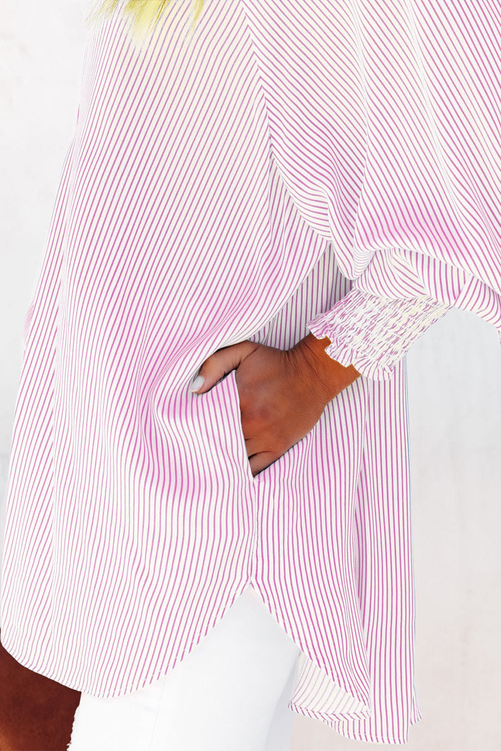 Sagamore Buttoned Striped Shirred Cuff Blouse