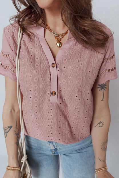 Alexa Lace Button Detail Short Sleeve Blouse
