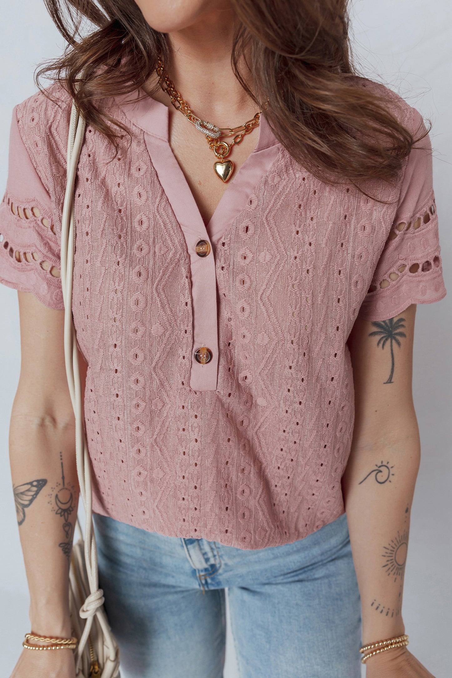 Alexa Lace Button Detail Short Sleeve Blouse