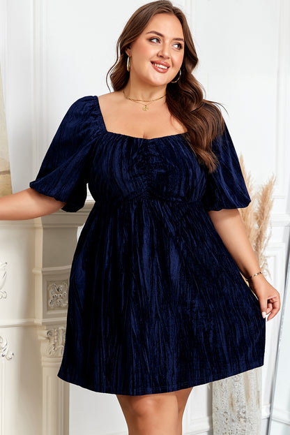 Curvy Meghan Velvet Square Neck Puff Sleeve Dress