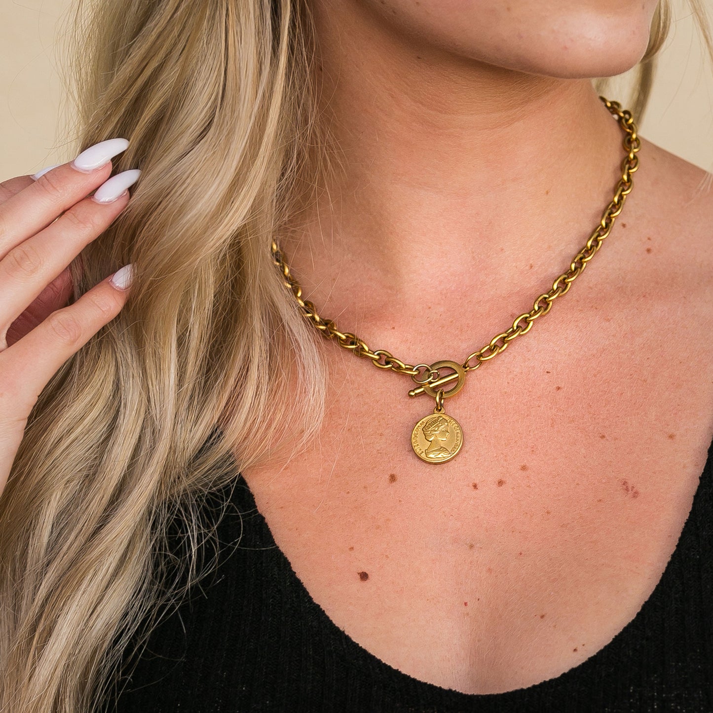 Currency Pendant Toggle Chain Necklace