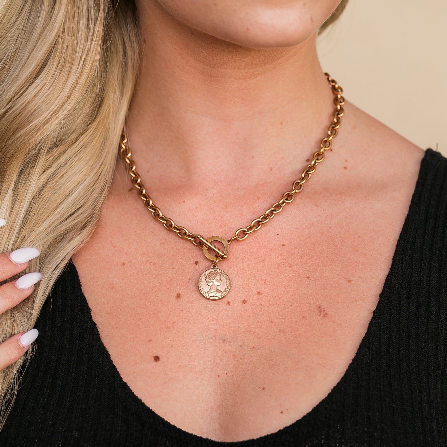 Currency Pendant Toggle Chain Necklace