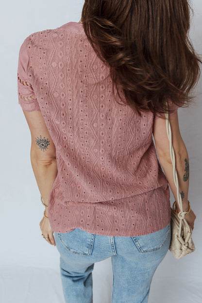 Alexa Lace Button Detail Short Sleeve Blouse