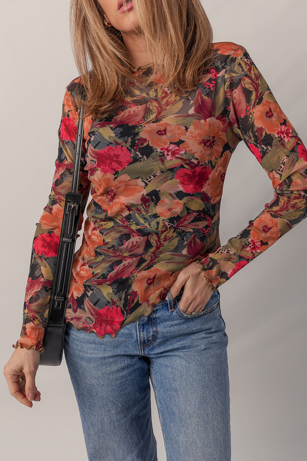 Fall Floral Mesh Top