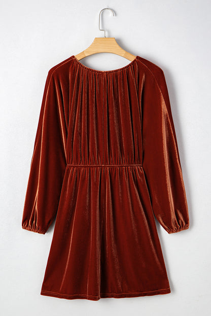 Miranda Velvet V Neck Long Sleeve Dress