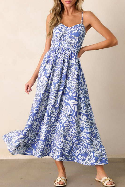 Oceania Spaghetti Strap High Waisted Maxi Dress