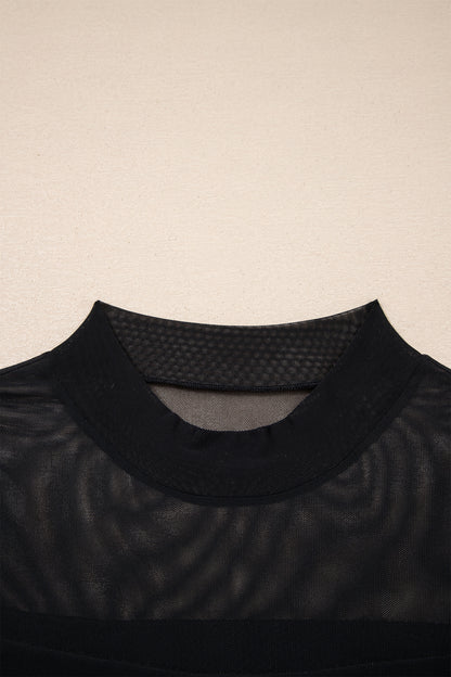 Jenna Sheer Mesh Contrast Cap Sleeve Top