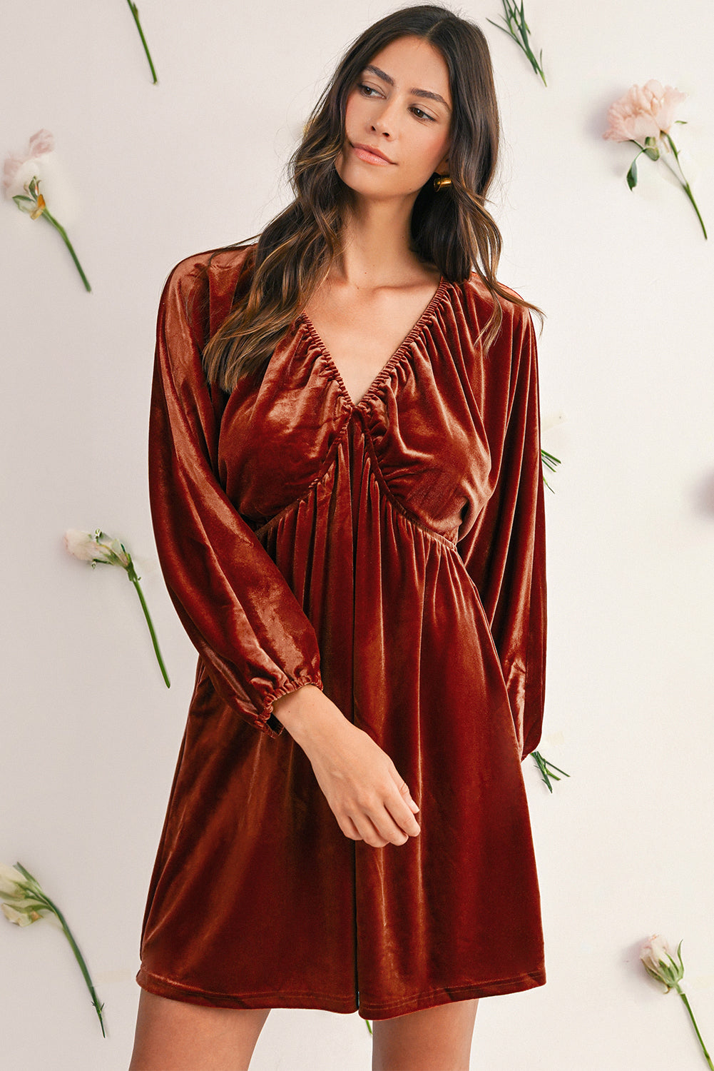 Miranda Velvet V Neck Long Sleeve Dress