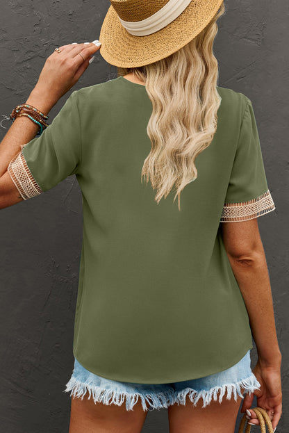 Shauna Lace Trim V Neck Short Sleeve Blouse