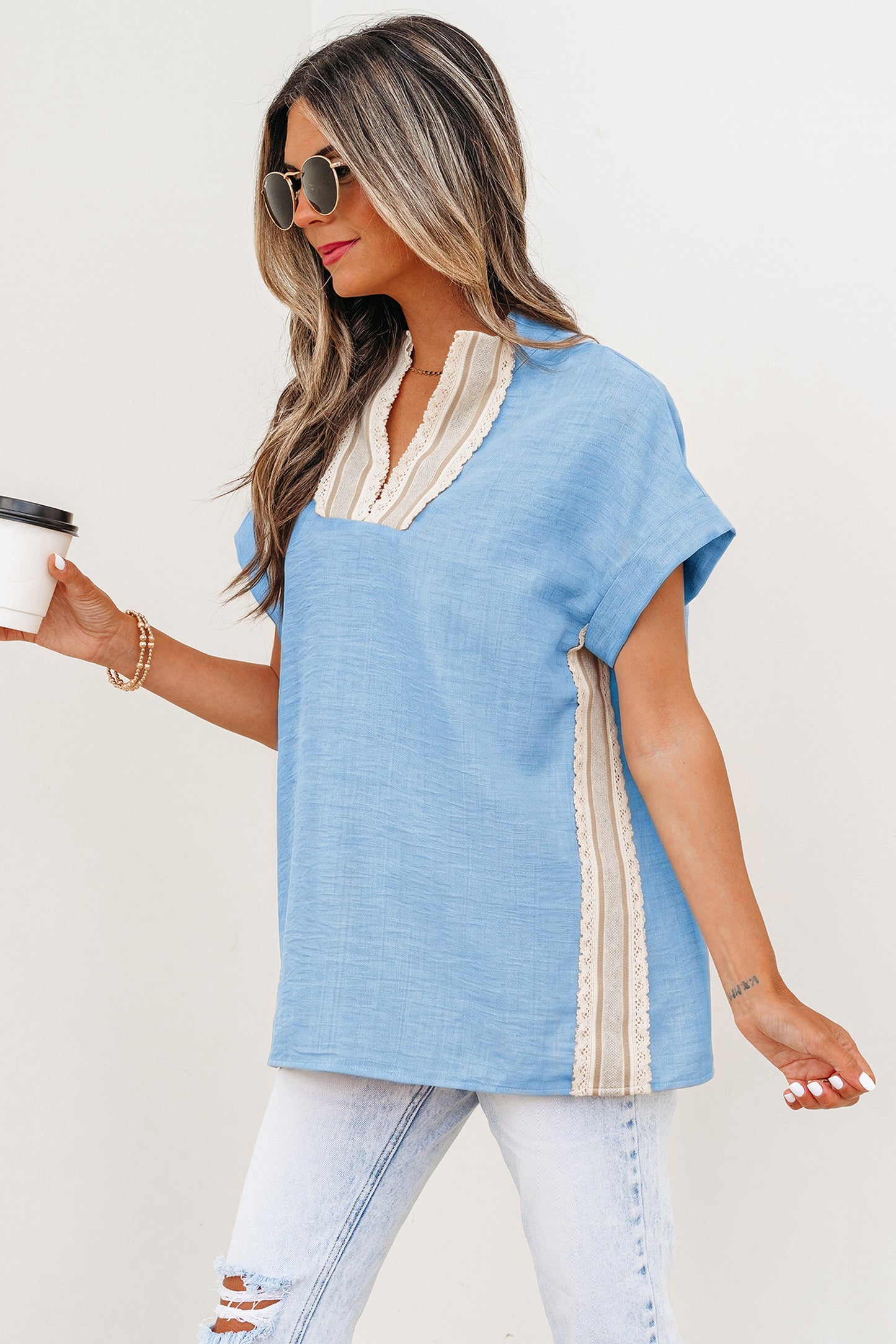 Serena Crochet Accent Summer Blouse