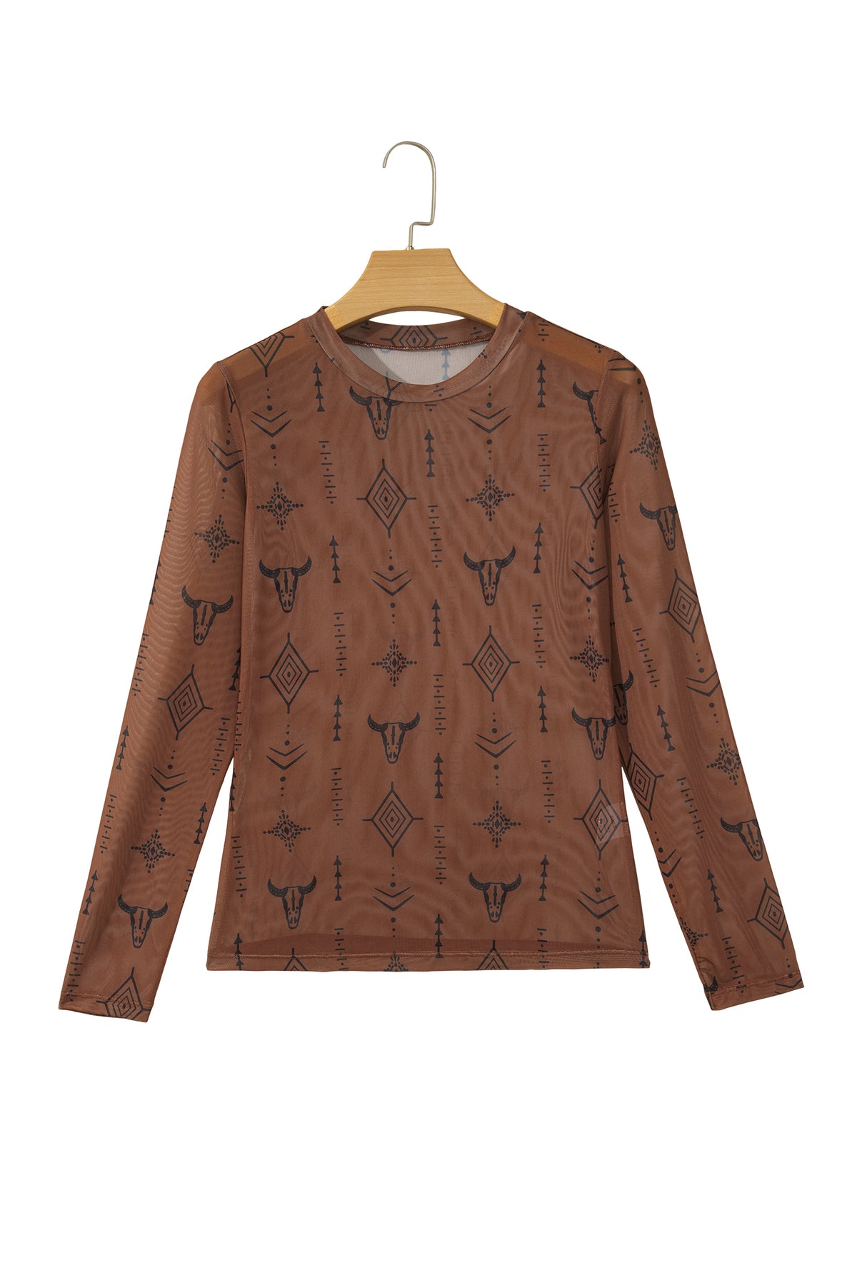 Western Nights Printed Mesh Long Sleeve Top