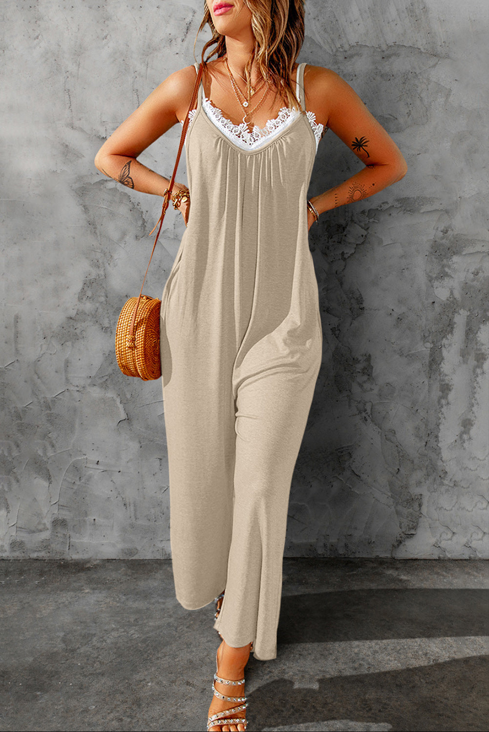 Jamie Natural Wide Leg Pocketed Jumpsuit