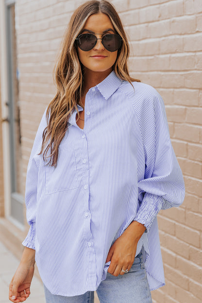 Sagamore Buttoned Striped Shirred Cuff Blouse