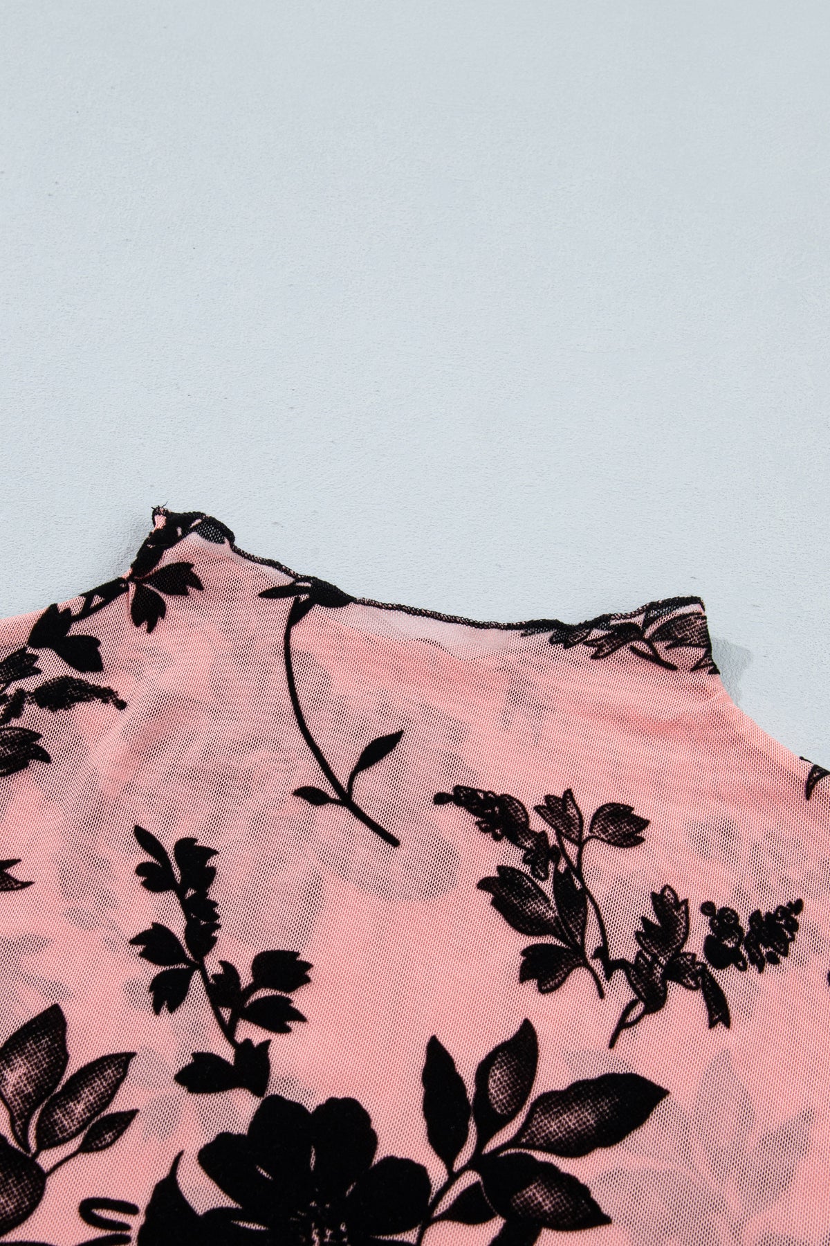 Vintage Floral Velour Accent Mesh Blouse