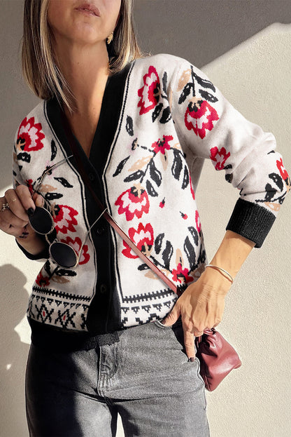 Vera Floral Print Contrast Trim Cardigan
