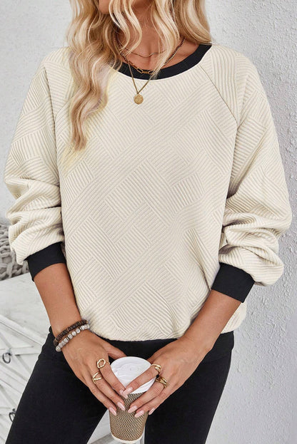 Contrast Edge Textured Raglan Sleeve Top