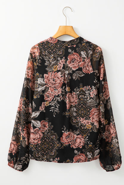 Glitter Accent Floral Surplice Blouse