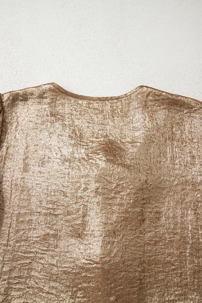 Golden Metallic Ribbon Front Baby Doll Blouse