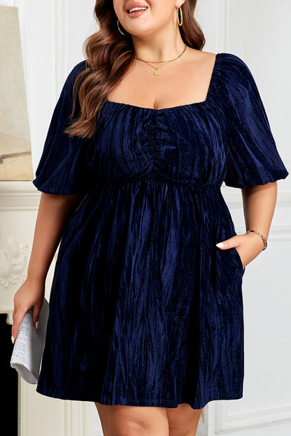 Curvy Meghan Velvet Square Neck Puff Sleeve Dress