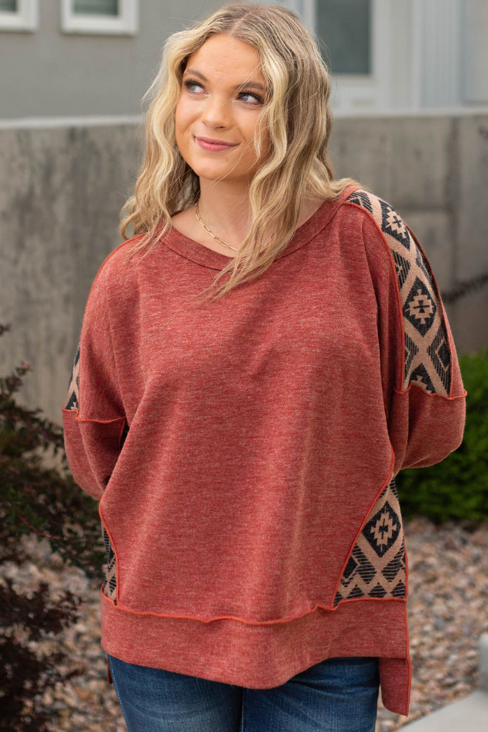 Curvy Aztec Patchwork Sweater
