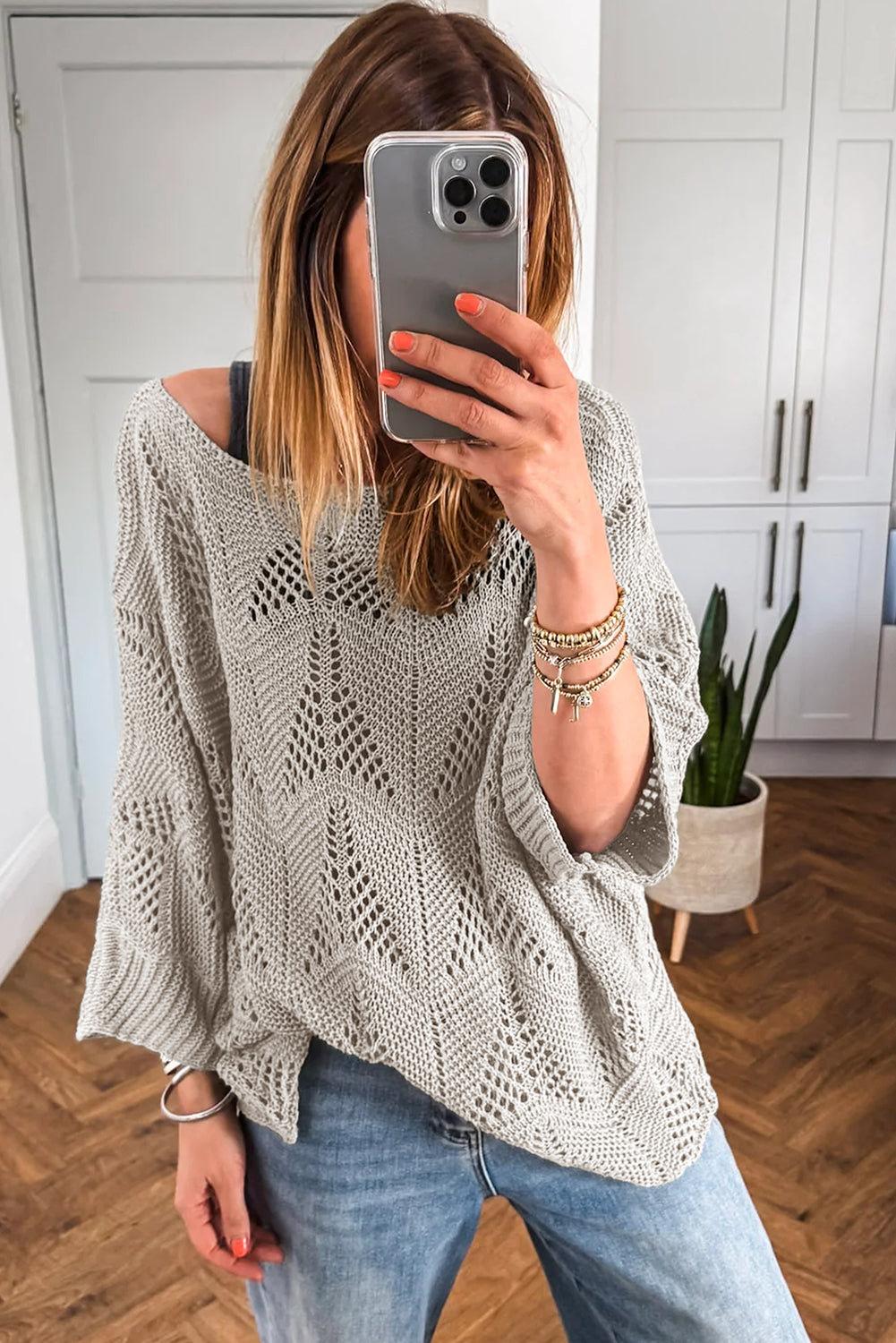 Angelina Crochet Half Sleeve Slouchy Sweater